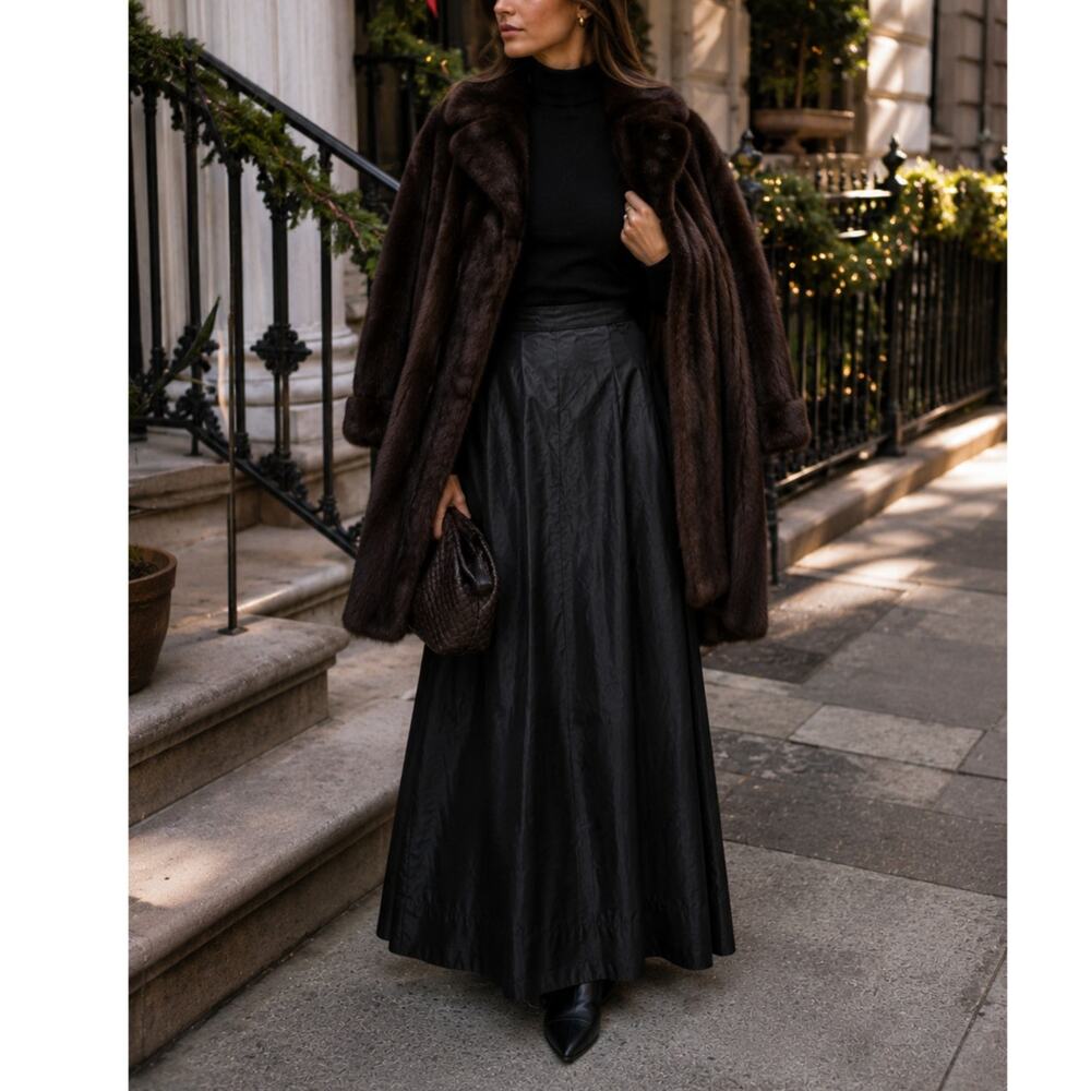 Vintage Betsys Black Taffeta Maxi Skirt Pleated Dramatic Formal Evening size M - Picture 9 of 11
